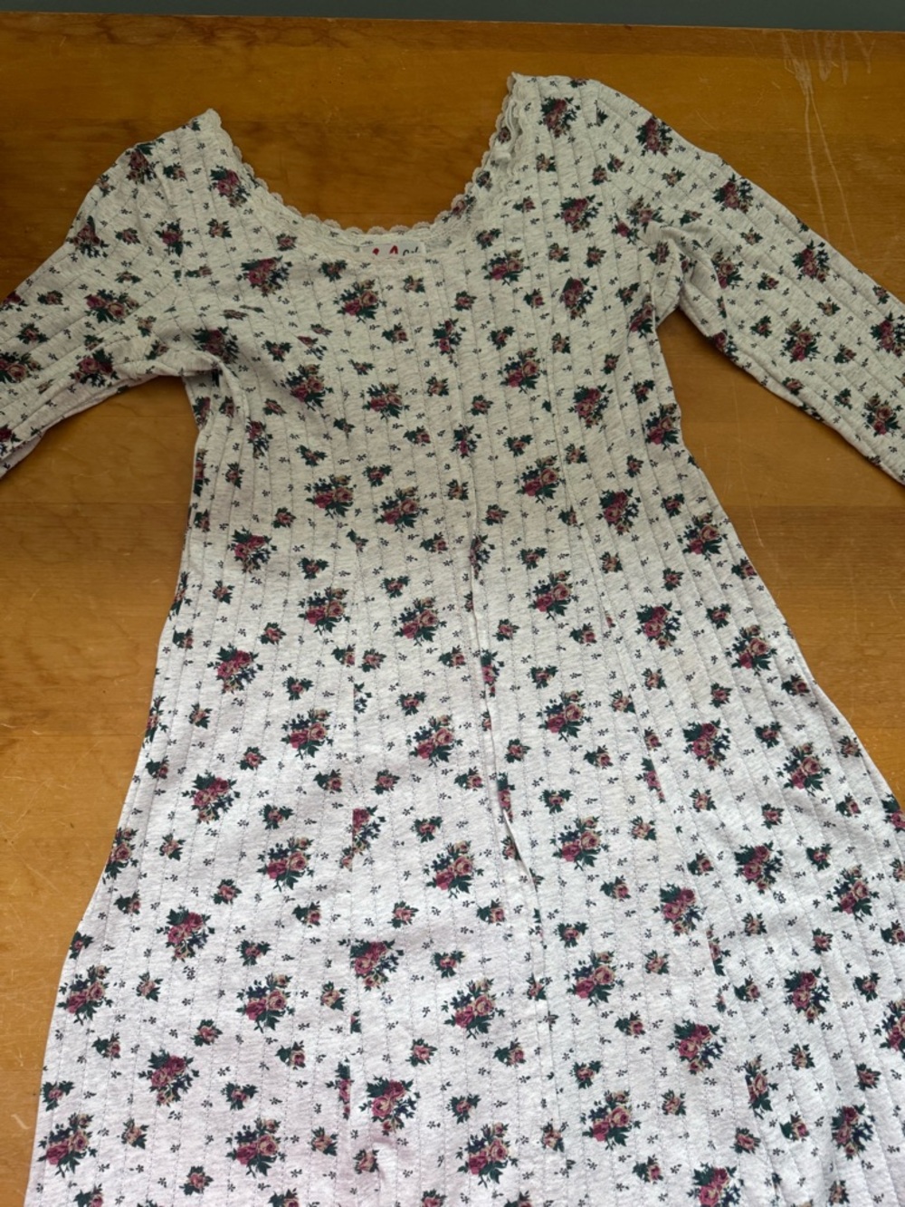 Vintage Floral Prairie Dress Cottagecore Lace Trim Fit Flare USA S/M